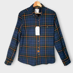 Denim Flower Ricky Singh Flannel Shirt Mens LARGE 100% Cotton Blue Plaid NEW
